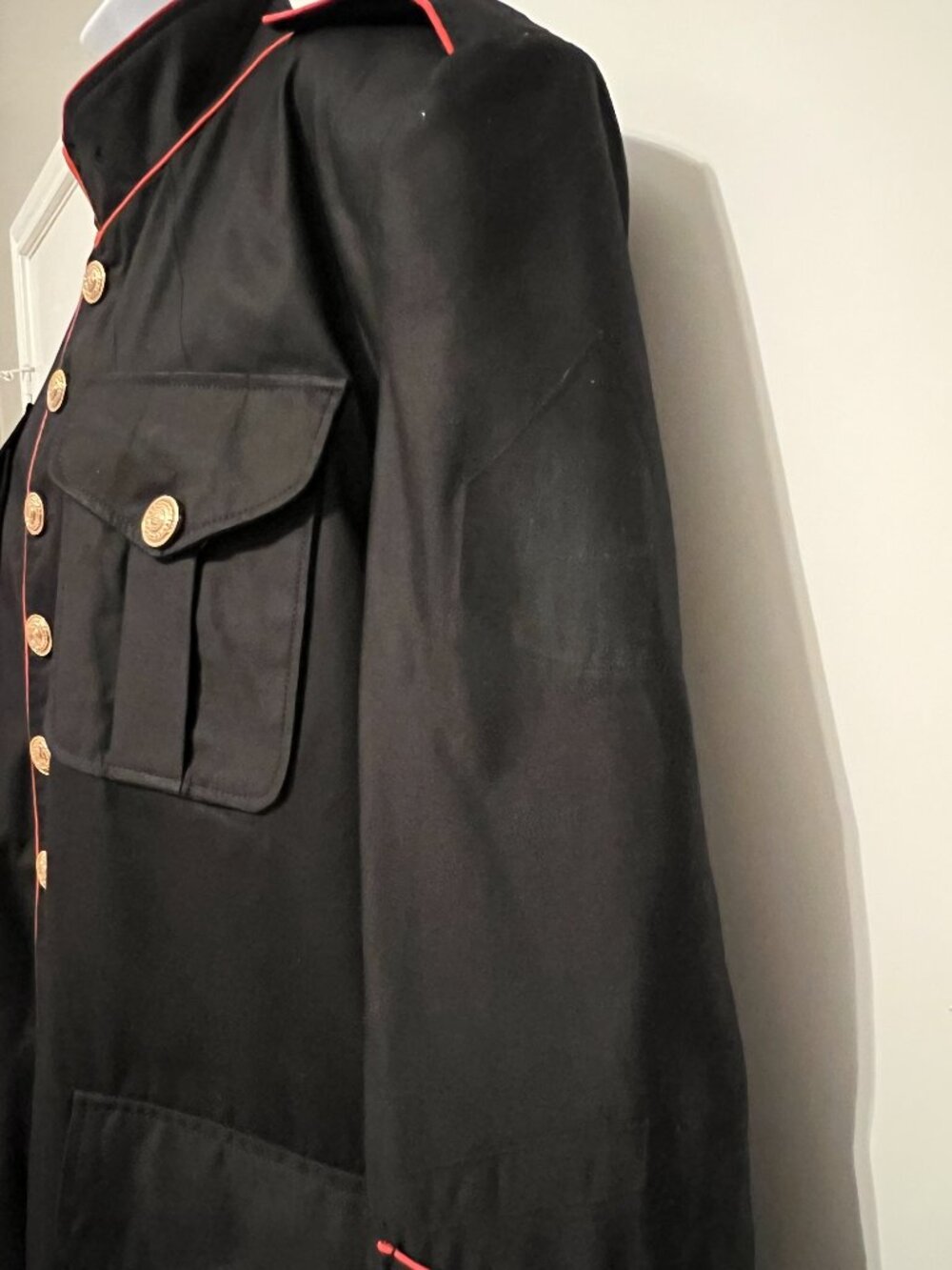 Theatrical Costume Military Marine-like Jacket Black/Red Piping/Gold Buttons - Picture 6 of 7